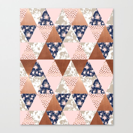 Floral bouquet pastel navy pink florals painted quilt metallic pattern basic minimal quilt pattern Canvas Print