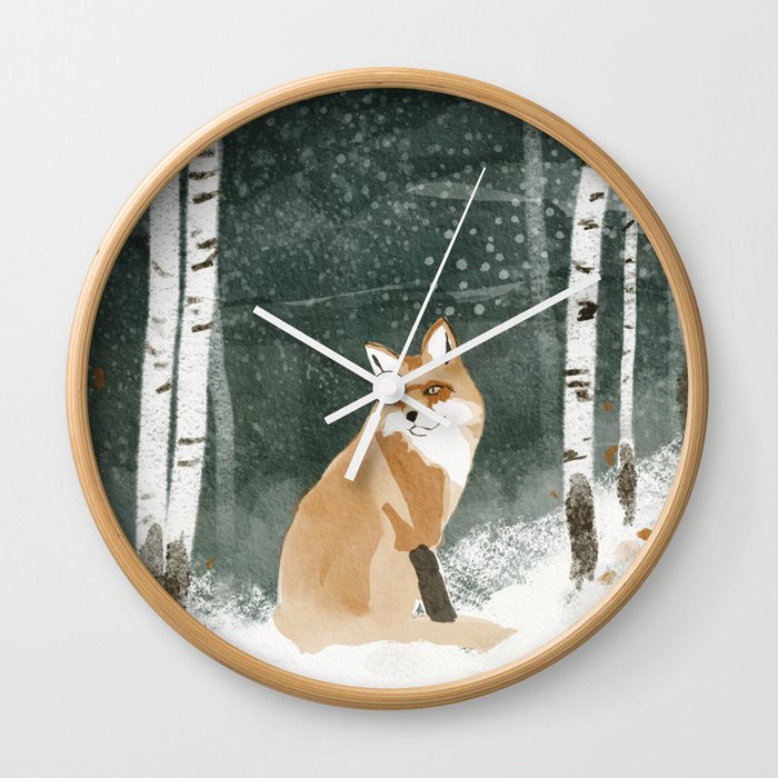 winter forest fox Wall Clock