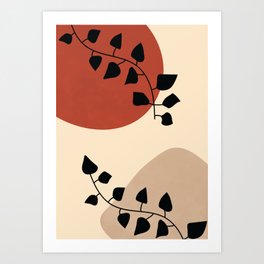 Abstract Pothos Leaf, Boho Botanical, Neutral Art, Earth Tones Art Print