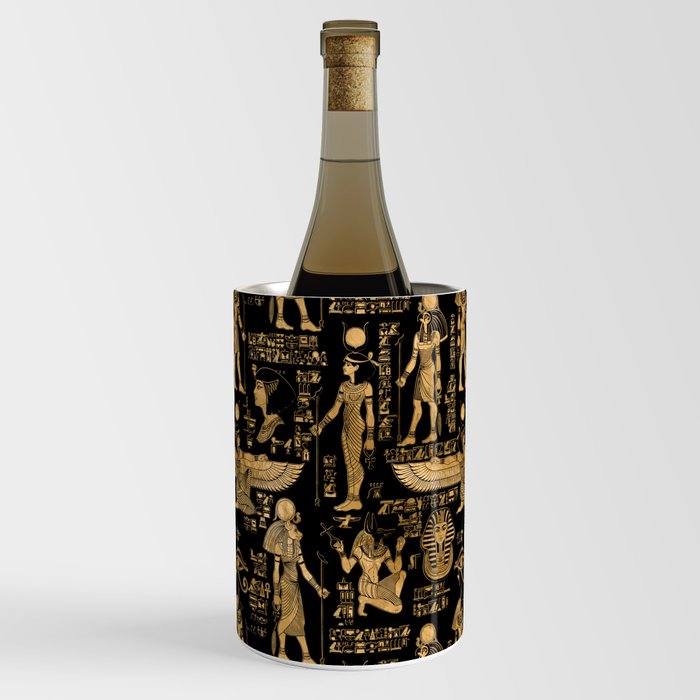 Egyptian hieroglyphs and Gods gold and black Wine Chiller