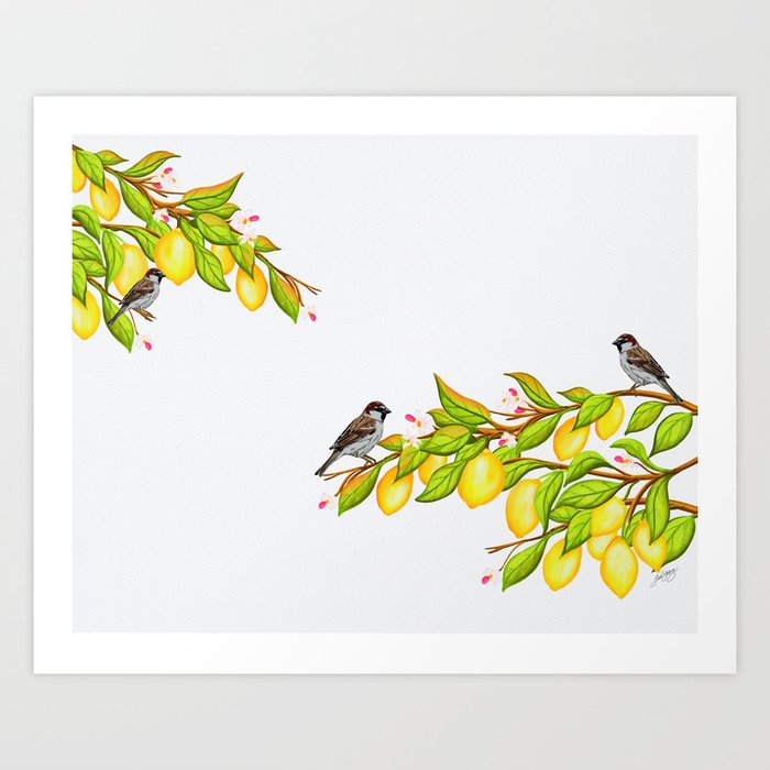 Sparrows in the Lemon Trees Art Print