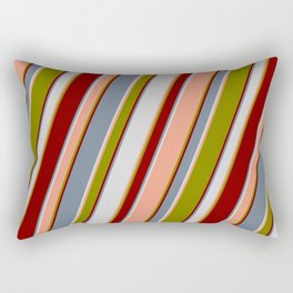[ Thumbnail: Colorful Slate Gray, Light Gray, Dark Salmon, Green, and Maroon Colored Lined Pattern Rectangular Pillow ]