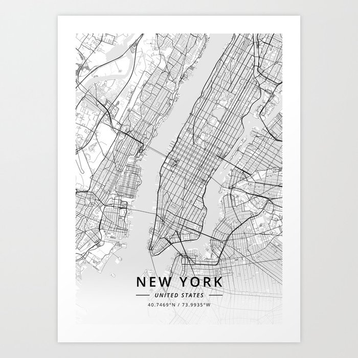 New York, United States - Light Map Art Print