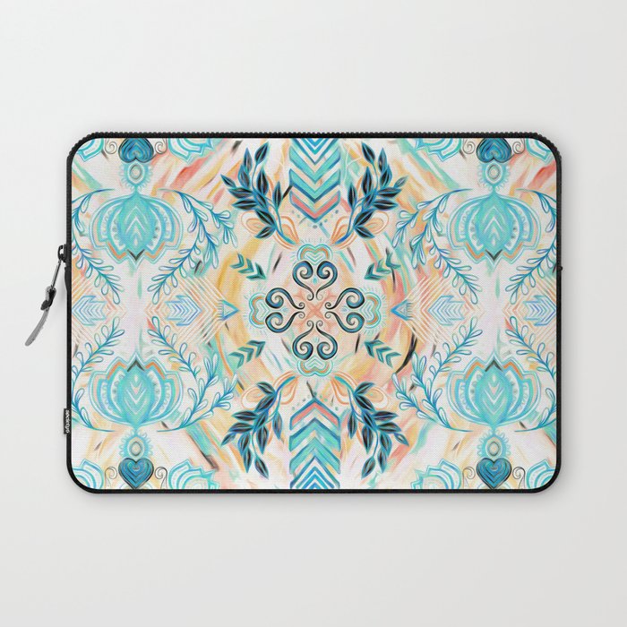 Abstract Painted Boho Pattern in Cyan & Teal Laptop Sleeve