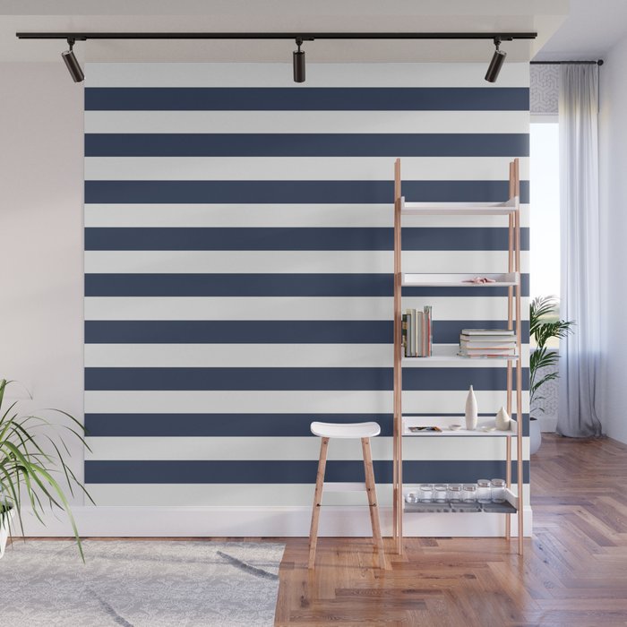 Ohlala - Dark Blue Colourful Minimalistic Retro Stripe Art Design Pattern Wall Mural