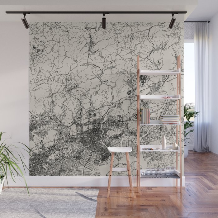 Okayama - Japan - Black and White City Map Wall Mural