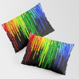 Rainbow Paint Drops on Black Pillow Sham