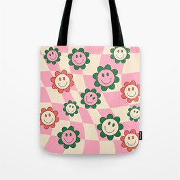 Warped Hippie Flowers Smiley Tote Bag