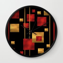 Red and Gold Foil Blocks Wall Clock | Squares, Redandgoldblocks, Hostessgifts, Homedecor, Redfoil, Holidayfabrics, Formalprints, Blocks, Goldfoil, Shimmer 