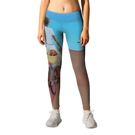 The Big Girl's Day Out Adventure portrait painting by Tom Franz Leggings | Satire, Humoruous, Bicycling, Girlfriends, Summer, Sisterhood, Women, Dalmatians, Bestfriends, Painting 