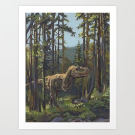 HUNT, T.rex dinosaur painting by Frank-Joseph Art Print
