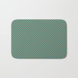 [ Thumbnail: Coral and Dark Cyan Colored Lined Pattern Bath Mat ]