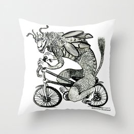 Tengu on a Bike - black Throw Pillow