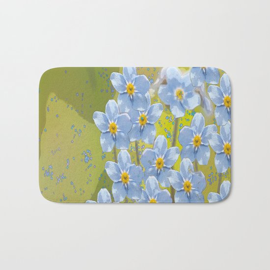 Forget-me-not flowers - watercolor art on green background Bath Mat
