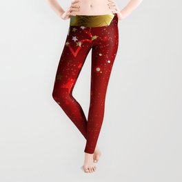 Gold Star on a Red Background Leggings
