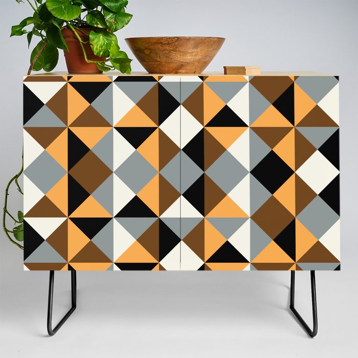 Geometrical gingham checked yellow and grey Credenza