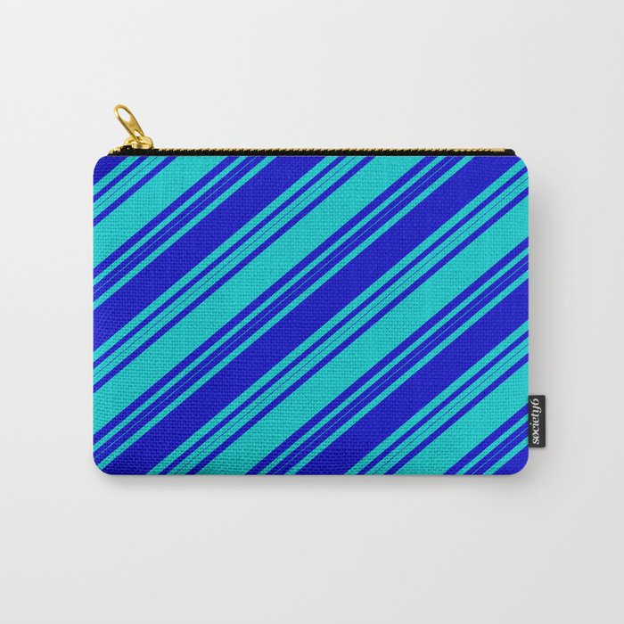Blue & Dark Turquoise Colored Stripes/Lines Pattern Carry-All Pouch