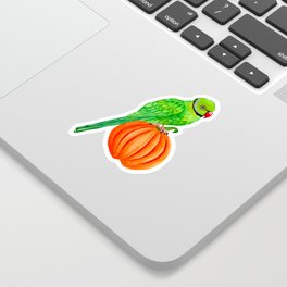 Cute Halloween Ringneck Parrot on Autumn Pumpkin Sticker