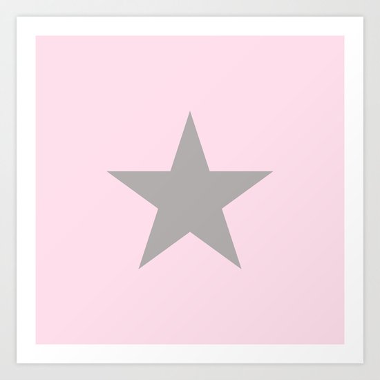 Grey star on pink background Art Print