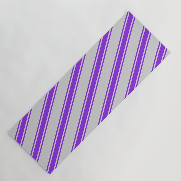 Light Grey & Purple Colored Lined Pattern Yoga Mat