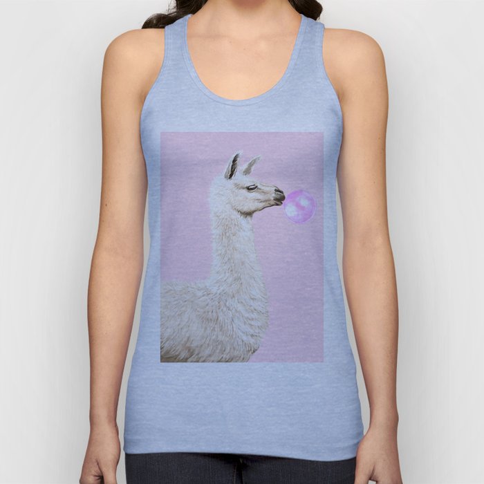 Playful Llama Chewing Bubble Gum in Pink Tank Top