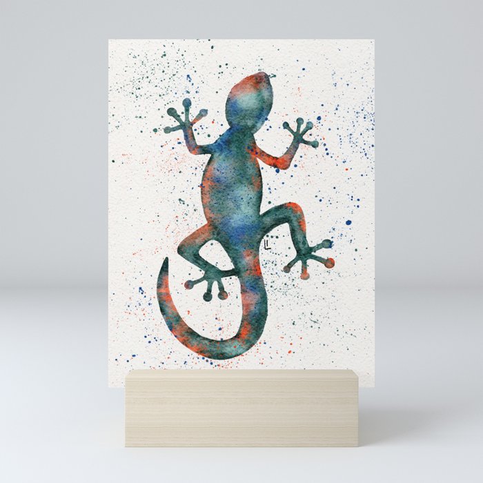 Cute watercolor gecko lizard Mini Art Print