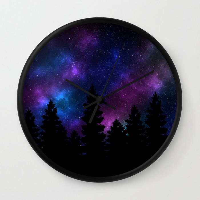 Silhouette tree against a starry night Wall Clock