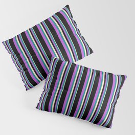 [ Thumbnail: Bisque, Dark Cyan, Orchid & Black Colored Lined Pattern Pillow Sham ]
