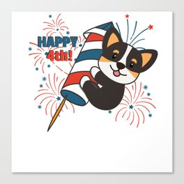 Corgi For The Fourth Of July Fireworks Rocket Canvas Print