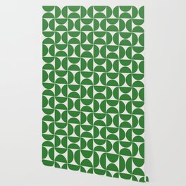 Mid century modern geometric Green forest Wallpaper