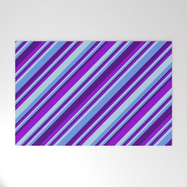 [ Thumbnail: Indigo, Dark Violet, Light Blue & Cornflower Blue Colored Lined Pattern Welcome Mat ]