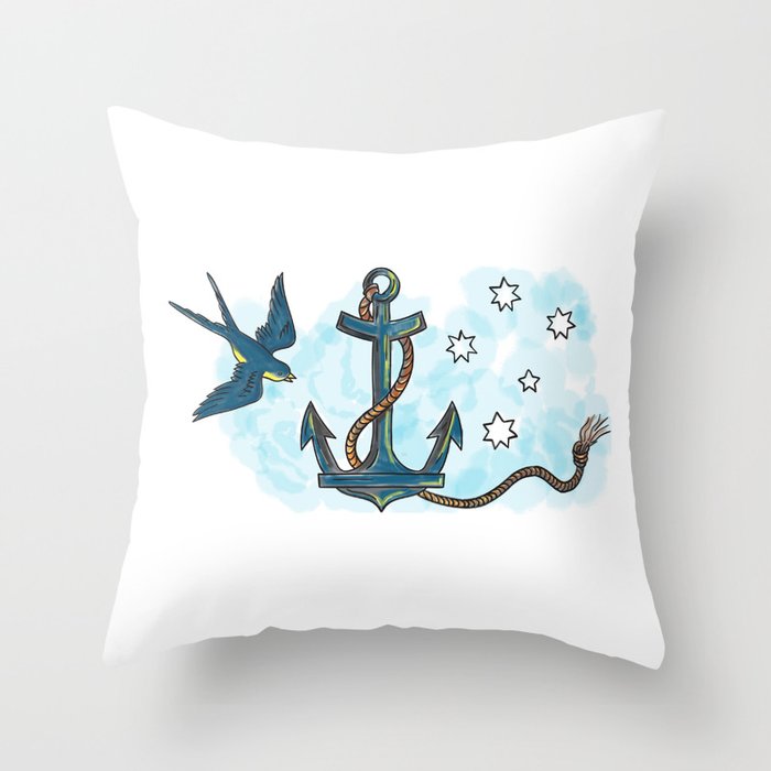Anchor Swallow Southern Star Tattoo Throw Pillow