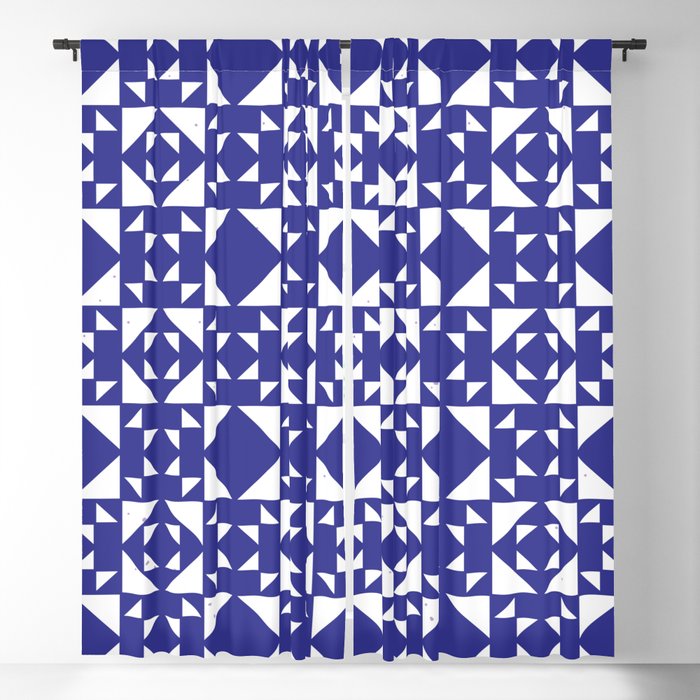 Navy Blue Retro Pattern Tiles Moroccan Art Blackout Curtain