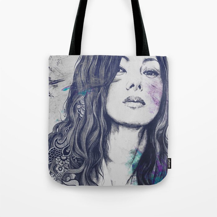 untitled #91020 blue | zentangle japanese woman portrait Tote Bag