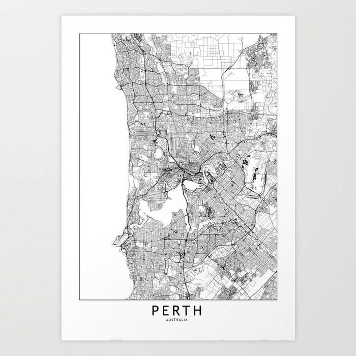Perth White Map Art Print by multipliCITY Society6