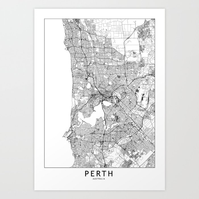 Perth White Map Art Print
