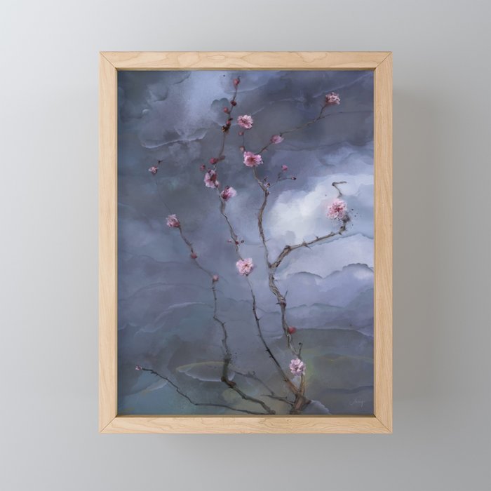 Blooming tree and spring storm Framed Mini Art Print