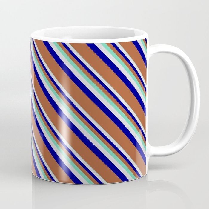 Aquamarine, Light Gray, Blue, and Sienna Colored Striped/Lined Pattern Coffee Mug