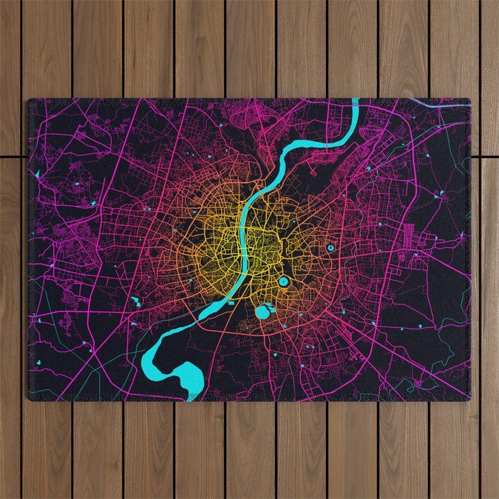 Ahmedabad City Map of India Neon Outdoor Rug by deMAP Studio Society6