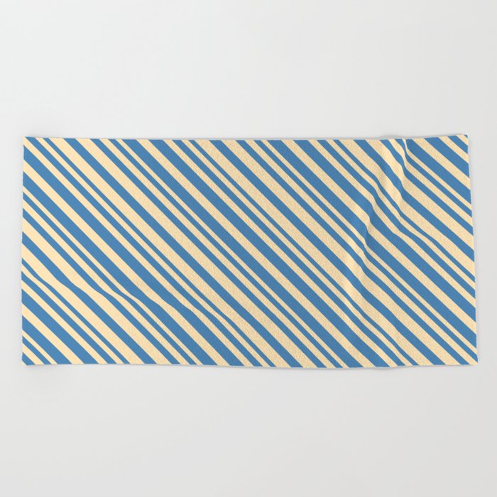 Beige & Blue Colored Lined/Striped Pattern Beach Towel