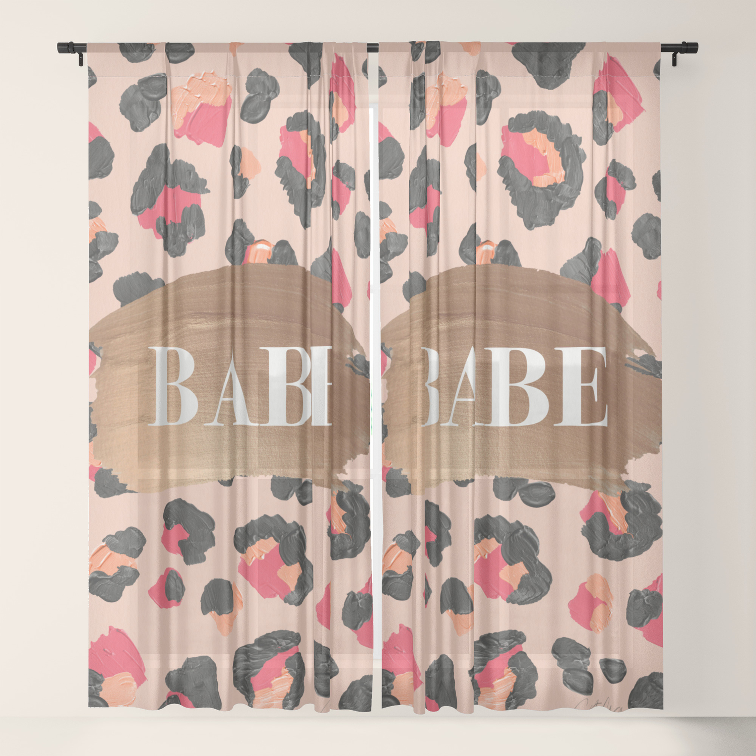 Babe Hot Pink Leopard Print Sheer Curtain By Catcoq Society6