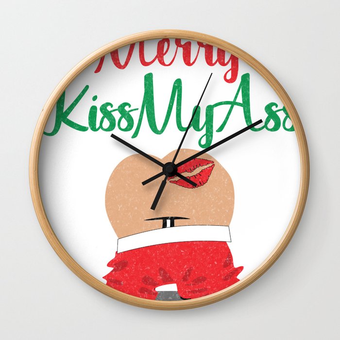 Sassy Christmas Humor Merry KissMyAss Wall Clock