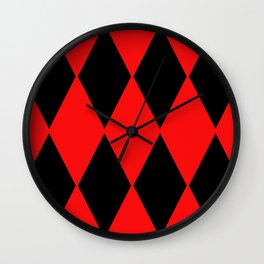 LARGE RED AND BLACK  HARLEQUIN DIAMOND PATTERN Wall Clock
