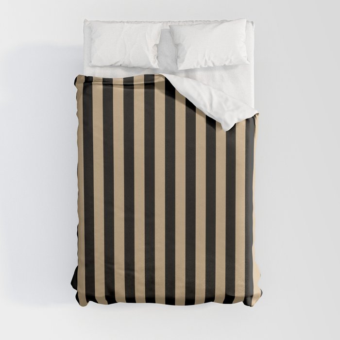 Tan Brown and Black Vertical Stripes Duvet Cover