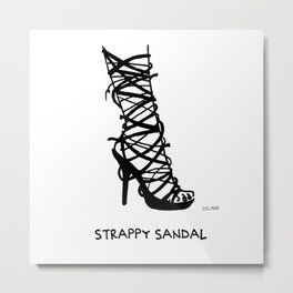 Strappy Sandal Metal Print | Funny, Illustration, Comic, Black and White 