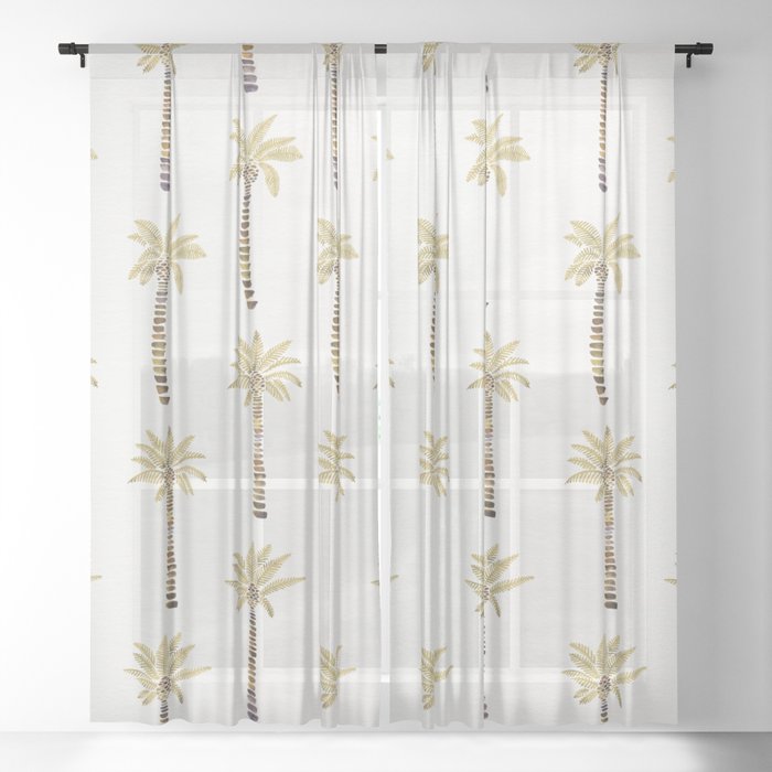 Mediterranean Palm Trees – Gold Palette Sheer Curtain