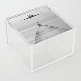 Steady As She Goes 6; aircraft coming in for an island landing female in bikini black and white photography - photographs - photograph Acrylic Box