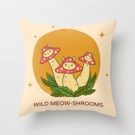 Wild Meow-shrooms Throw Pillow