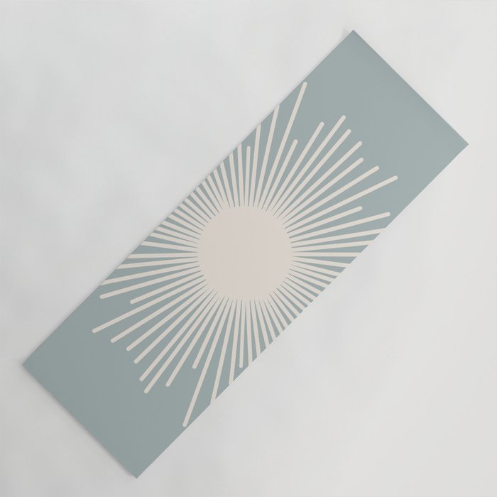 Sunburst - Minimalist Sun in Light Blue-Gray and Cream Yoga Mat