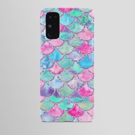Colorful Pink and Blue Watercolor Trendy Glitter Mermaid Scales  Android Case